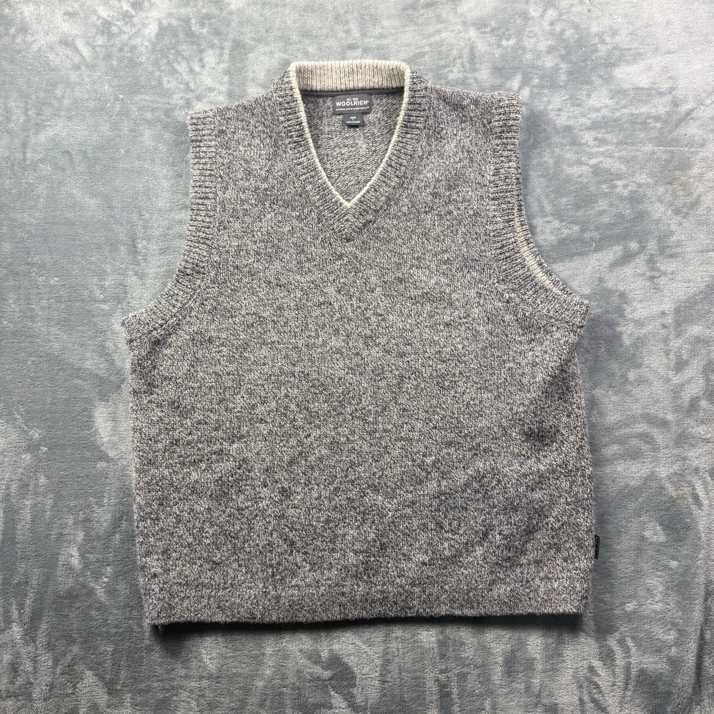 Woolrich  Mens L Knit Wool Nylon V Neck Vest Pullover Sweater Grandpa Classic